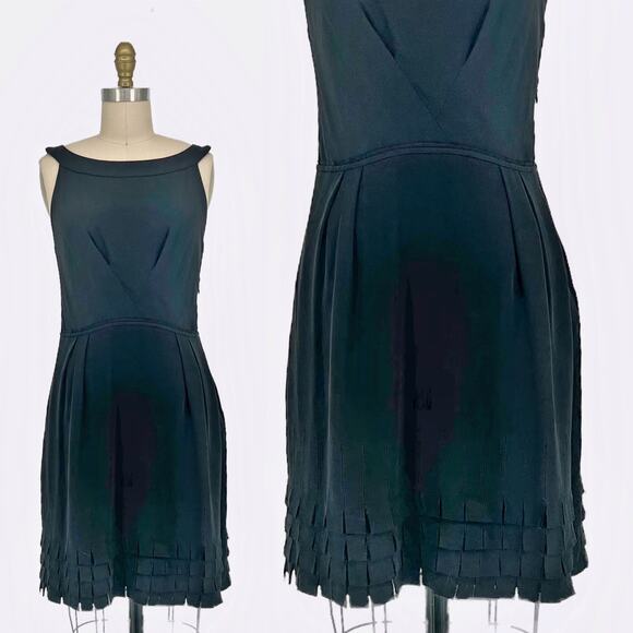 Vintage Vivienne Tam Sleeveless Silk Sheath Pleated Fringe Hem Mini Dress size 8 - Picture 1 of 11